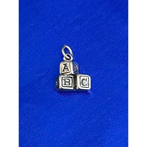 Sterling Silver ABC Baby Blocks Charm, Silver ABC Baby Blocks Pendant - Picture 2 of 3